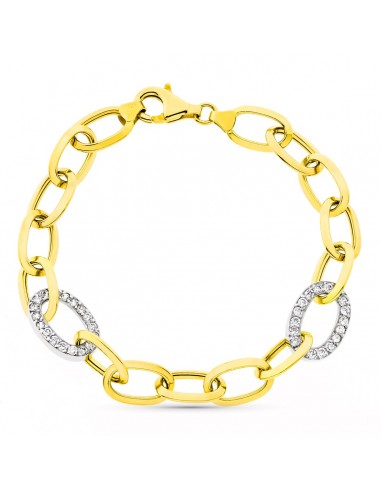 18K PULSERA BICOLOR ESLABONES ANCHO 11 MM LARGO 18.5 CM