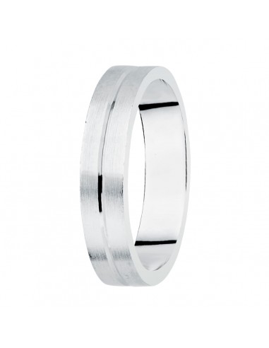 18K ALIANZA ORO BLANCO MATIZADA Y FILO CENTRAL BRILLO 5 MM