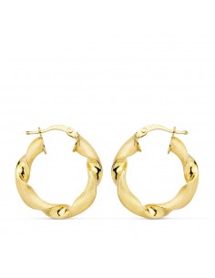 18K AROS ORO AMARILLO MATE Y BRILLO HUECOS 24 X 4 MM
