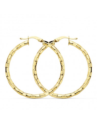 18K AROS ORO AMARILLO HUECOS CUADRADOS 34 MM