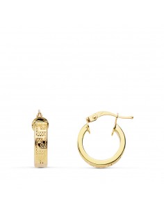 18K AROS ORO AMARILLO GRECA HUECOS 14 MM ANCHO 4MM