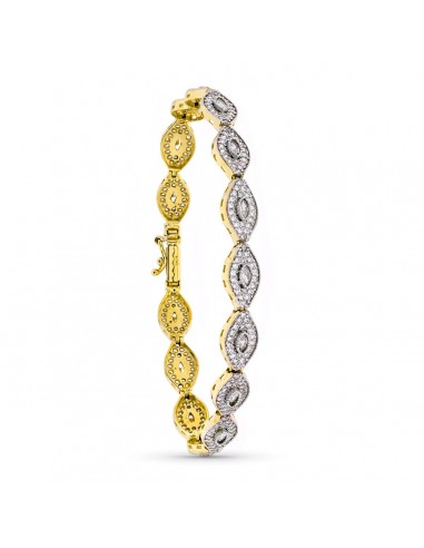 18K PULSERA ORO BICOLOR CIRCONITA Y PIEDRAS 19CM