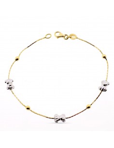 18K PULSERA ORO BICOLOR OSO S Y BOLAS LISAS 19CM