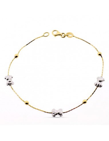 18K PULSERA ORO BICOLOR OSO S Y BOLAS LISAS 19CM