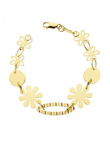 18K PULSERA ORO AMARILLO FLORES CHAPITAS 20CM
