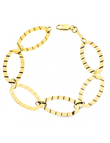 18K PULSERA ORO AMARILLO ESLABONES CON ONDAS 20CM CIERRE MOSQUETÓN