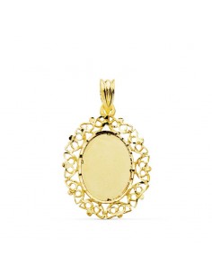 18K COLGANTE PLACA CHAPA ORO AMARILLLO CERCO CALADO 28 X 21 MM