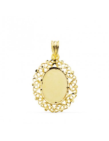 18K COLGANTE PLACA CHAPA ORO AMARILLLO CERCO CALADO 28 X 21 MM