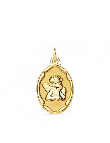 18K MEDALLA ORO AMARILLO OVAL ANGELITO BURLON BRILLO CON CERCO BRILLO 17X13 MM