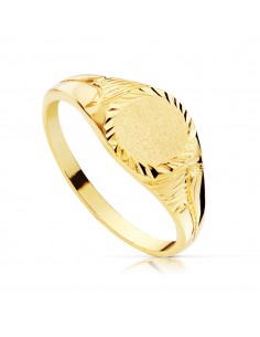 18K SELLO ORO AMARILLO MACIZO TALLADO ZONA GRABADO OVAL 7.5 X 6.5 MM