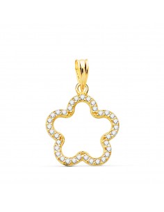 18K COLGANTE ORO AMARILLO FLOR CON CIRCONITAS 16 X 16 MM