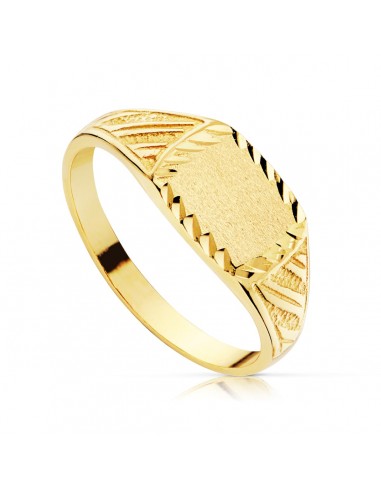 18K SELLO ORO AMARILLO MACIZO TALLADO ZONA GRABADO 7.5 X 6 MM