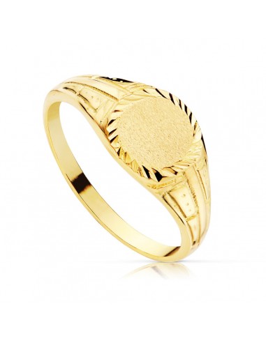 18K SELLO ORO AMARILLO MACIZO TALLADO ZONA GRABADO REDONDA 7 MM