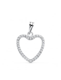 18K COLGANTE CORAZON ORO BLANCO CIRCONITAS 16 X 16 MM