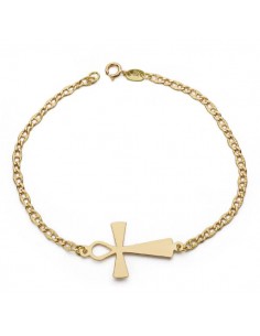 18K PULSERA ORO AMARILLO CRUZ DE LA VIDA EGIPCIA 19CM . AMULETO EGIPCIO ANKH