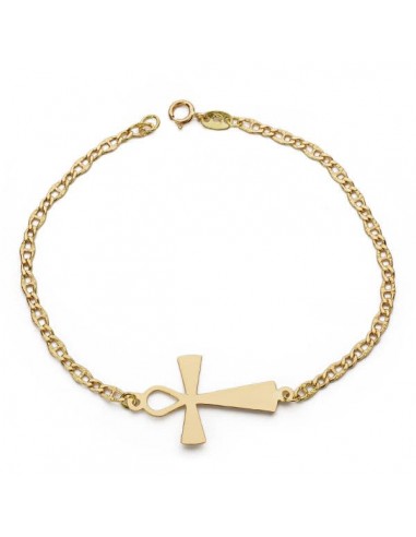 18K PULSERA ORO AMARILLO CRUZ DE LA VIDA EGIPCIA 19CM . AMULETO EGIPCIO ANKH