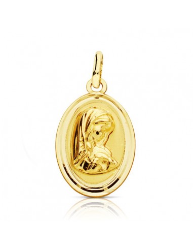 18K MEDALLA VIRGEN NIÑA OVAL BISEL LISO 19X12 MM.