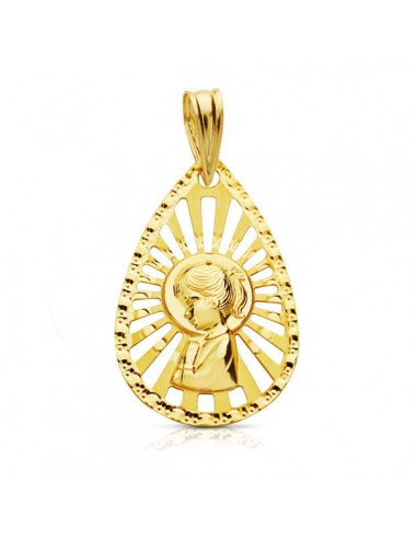 18K MEDALLA VIRGEN NIÑA CERCO CALADO 22 X 19MM.