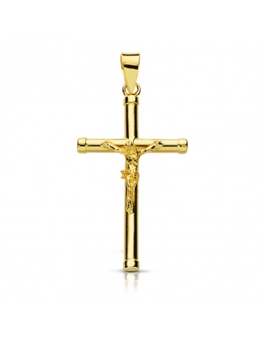 18K CRUZ CON CRISTO REDONDA. 28 X 15MM. 2MM