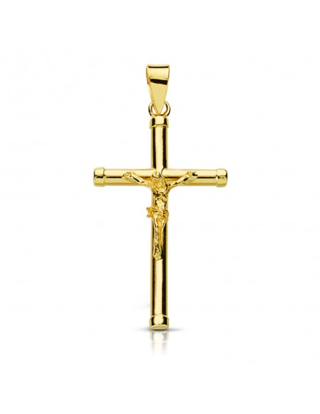 18K CRUZ CON CRISTO REDONDA. 28 X 15MM. 2MM