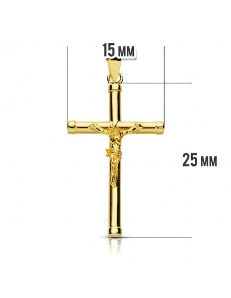 18K CRUZ CON CRISTO REDONDA. 28 X 15MM. 2MM