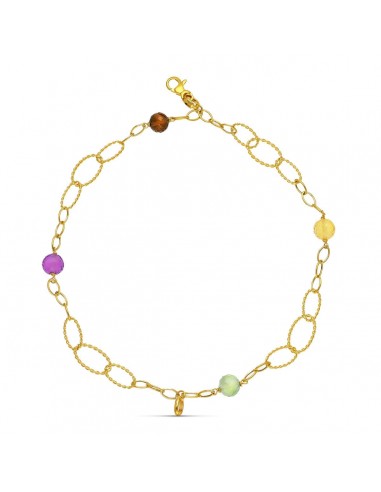 18K PULSERA ORO AMARILLO ESLABONES Y PIEDRAS