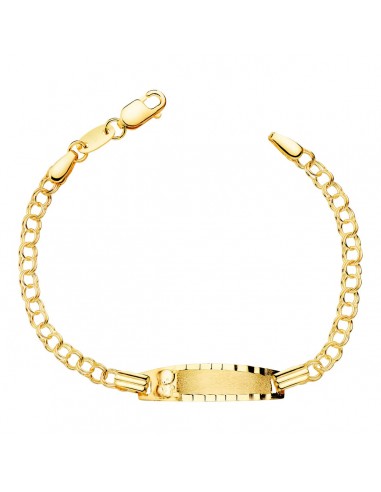 18K ESCLAVA BEBE ORO AMARILLO HUNGARINA PLACA CHAPA MATE CON OSO 20X5 MM 13CM