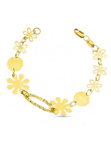 18K PULSERA ORO AMARILLO FLORES 19CM