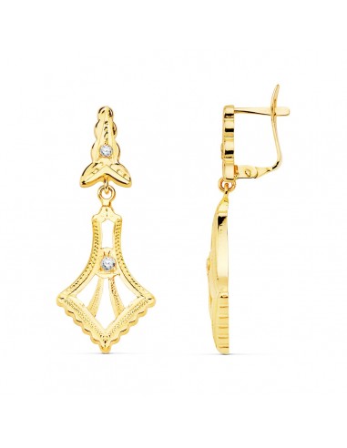 18K PENDIENTES ORO AMARILLO CUBANAS CON CIRCONITA 35X13 MM CIERRE CATALAN