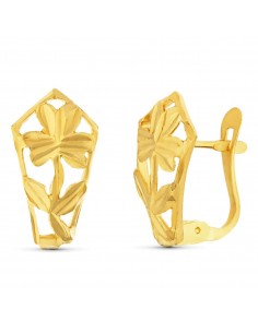 18K PENDIENTES ORO AMARILLO CALADOS FLOR 14X7 MM CIERRE CATALÁN