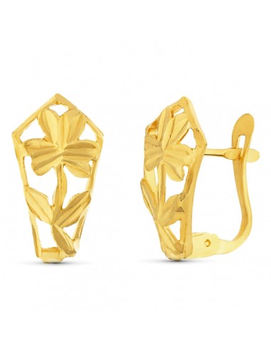 18K PENDIENTES ORO AMARILLO CALADOS FLOR 14X7 MM CIERRE CATALÁN