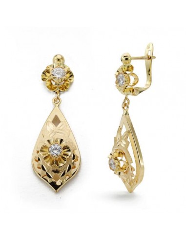 18K PENDIENTES CUBANAS ORO AMARILLO CUBANA LAPIDADA CIRCONITA 31X11 MM CIERRE CATALÁN