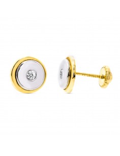 18K PENDIENTES ORO BICOLOR REDONDOS 8 MM CIERRE TUERCA