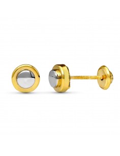 18K PENDIENTES ORO BICOLOR REDONDOS 6 MM CIERRE TUERCA