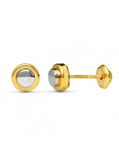 18K PENDIENTES ORO BICOLOR REDONDOS 6 MM CIERRE TUERCA