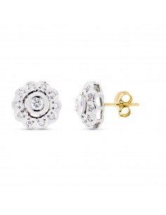 18K PENDIENTES ORO BLANCO ROSETON CIRCONITA 12 MM CIERRE TUERCA