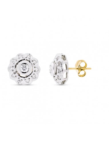 18K PENDIENTES ORO BLANCO ROSETON CIRCONITA 12 MM CIERRE TUERCA