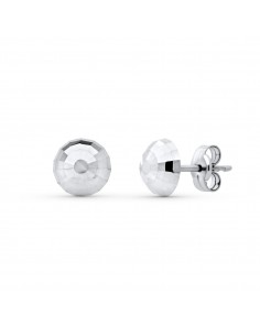 18K PENDIENTES ORO BLANCO MEDIA BOLA TALLADA 6 MM