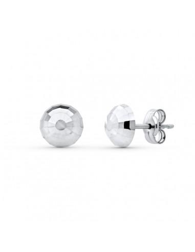 18K PENDIENTES ORO BLANCO MEDIA BOLA TALLADA 6 MM