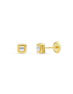 18K PENDIENTES ORO BICOLOR CUADRADOS 4X4 MM
