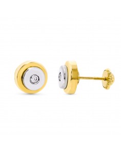 18K PENDIENTES ORO BICOLOR REDONDOS CIRCONITA 8 MM CIERRE TUERCA