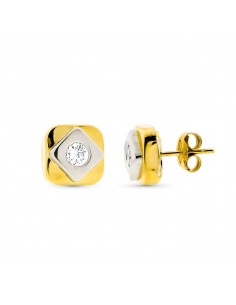 18K PENDIENTES ORO BICOLOR CUADRADOS 8X8 MM CIERRE A PRESION
