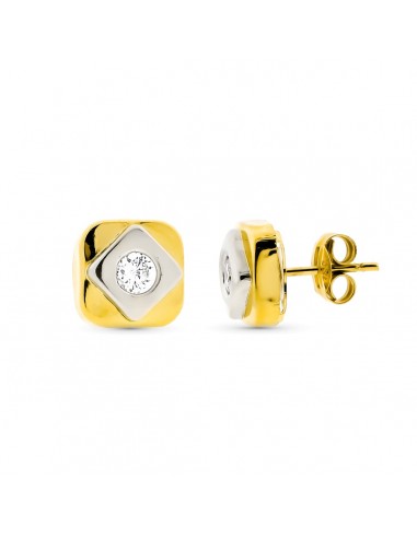18K PENDIENTES ORO BICOLOR CUADRADOS 8X8 MM CIERRE A PRESION