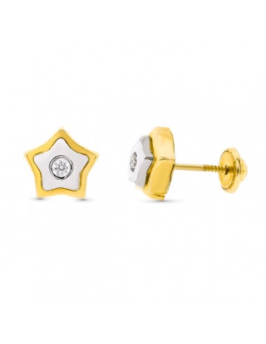 18K PENDIENTES ORO BICOLOR ESTRELLA 8X8 MM CIERRE TUERCA