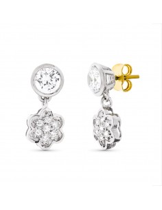18K PENDIENTES ORO BLANCO CIRCONITA FLOR 17X8 MM CIERRE A PRESIÓN
