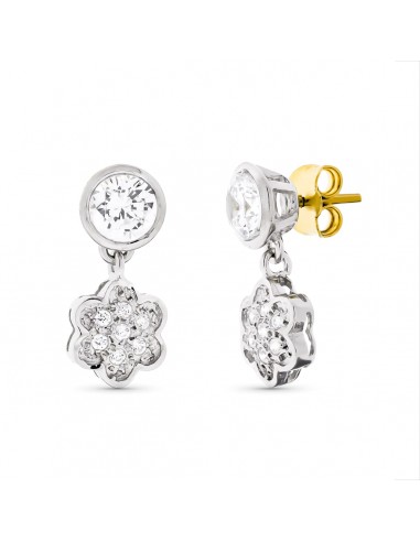 18K PENDIENTES ORO BLANCO CIRCONITA FLOR 17X8 MM CIERRE A PRESIÓN