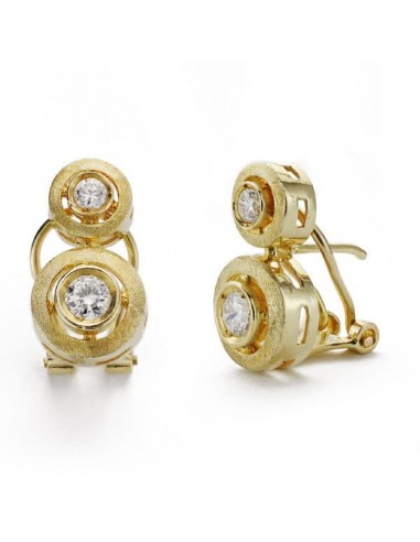 18K PENDIENTES ORO AMARILLO TU Y YO 2 CIRCONITA 16X9 MM CIERRE CATALÁN