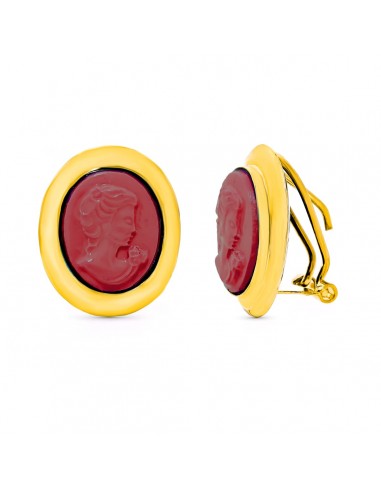 18K PENDIENTES ORO AMARILLO CAMAFEO CORAL CIERRE CATALÁN