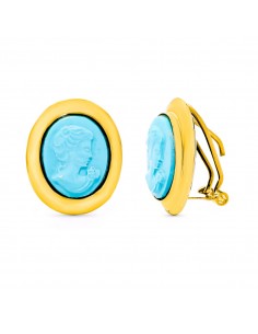 18K PENDIENTES ORO AMARILLO CAMAFEO TURQUESA CIERRE CATALÁN