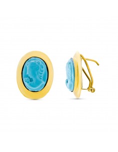 18K PENDIENTES ORO AMARILLO CAMAFEO TURQUESA CIERRE CATALÁN